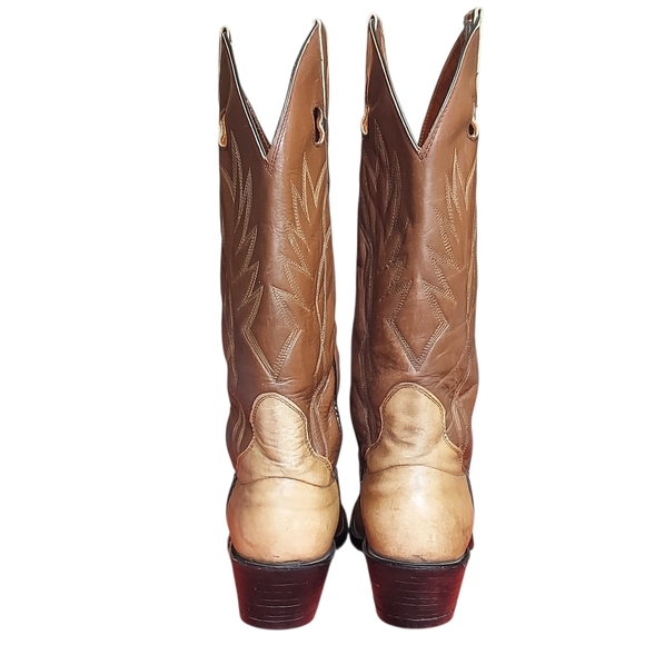 Sanders Vintage Two Tone Brown Leather Handcrafted Western Boots Women's - Picture 5 of 16